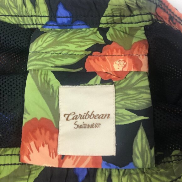 Caribbean Swimwear Black and Floral Men's Swim Trunks Shorts Large - Picture 7 of 9